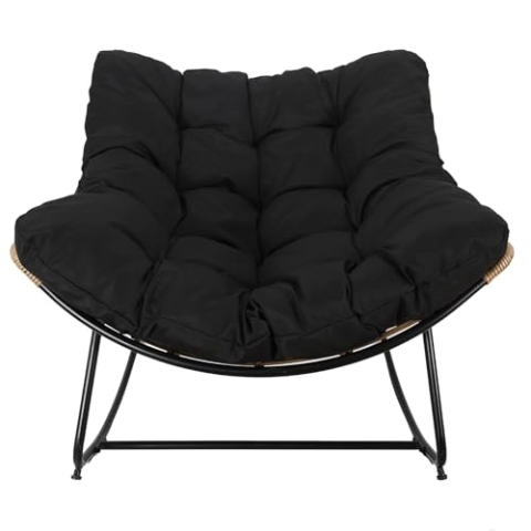 HOME DECO FACTORY Outdoor, Tulum, Eisen, Gartenei, gepolsterte Sitzfläche, Rattan-Effekt, UV-beständig, Schwarz, Schaukelstuhl