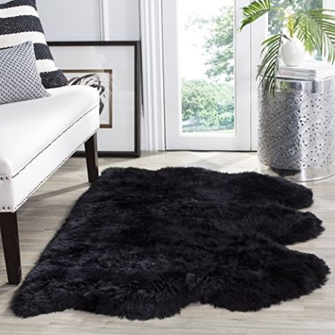 SAFAVIEH Tierdruck Teppich für Wohnzimmer, Esszimmer, Schlafzimmer - Fur Collection, Hoher Flor, Mitternachtsschwarz, 91 X 152 cm