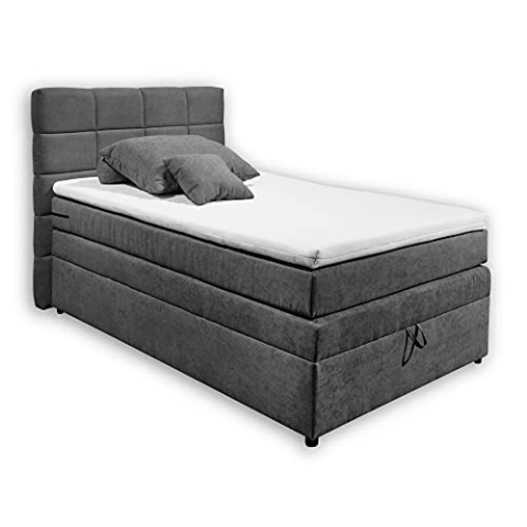 Stella Trading TACOMA 2 Boxspringbett 120x200 mit Bettkasten, dunkelgrau - Bequemes Bett mit 7-Zonen-Federkern Matratze & Komfortschaum Topper - 140 x 125 x 212 cm (B/H/T)