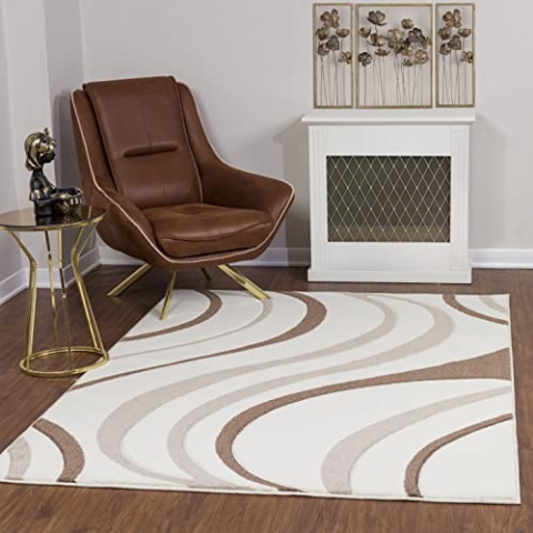 Surya Arles Wohnzimmer Teppich modern – Abstrakt Design in Marmor Optik für Wohnzimmer 200x275 cm, Esszimmer, Schlafzimmer - Marmor Teppich groß, weicher Teppich Kurzflor in Weiß, Braun und Beige