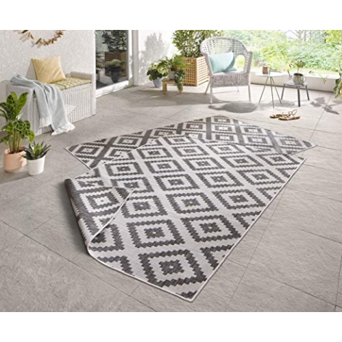 NORTHRUGS Outdoor Teppich Malta-Wendeteppich Wetterfest Modernes Geometrisches Muster Läufer für Balkon Terrasse Garten Wintergarten Wohnzimmerteppich Wasserfest, Polypropylen, Grau,Creme, 200x290cm