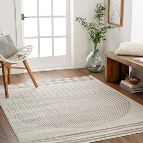 Livabliss Nairobi Teppich Wohnzimmer Boho, großer Teppich Schlafzimmer 160x216 cm - Teppich für Esszimmer mit geometrischem Muster, Skandinavischer Wohnzimmerteppich modern in Creme und Braun