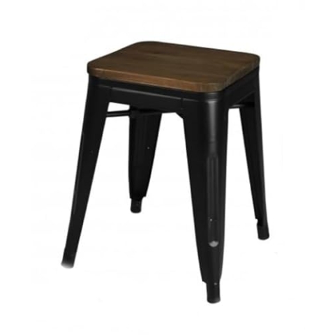 Urban Living "LIV Hocker aus Metall, Mattschwarz, mit Sitzfläche aus Holz, 39 x 39 x 46 cm