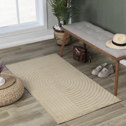Livabliss Outdoor Teppich wetterfest, Boston - In und Outdoor Teppich für Balkon 80x150 cm, Terrasse, Garten, Küche - Outdoor Teppich Boho Style, Teppich für draußen - Teppich Sesam
