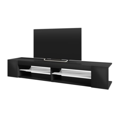 Selsey Mitchell – TV-Lowboard Schwarz Matt/Schwarz Hochglanz 180 cm breit mit LED
