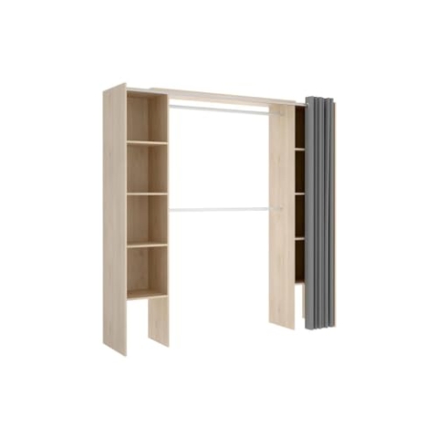 DEKIT Kleiderschrank, mit Vorhang, 110-180 x 50 x 203 cm, Natur