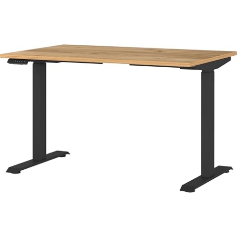 Germania Schreibtisch 7907-593, in Navarra-Eiche-Nb./Schwarz, EL. höhenverstellb., 120 x 120 x 80 cm (BxHxT)
