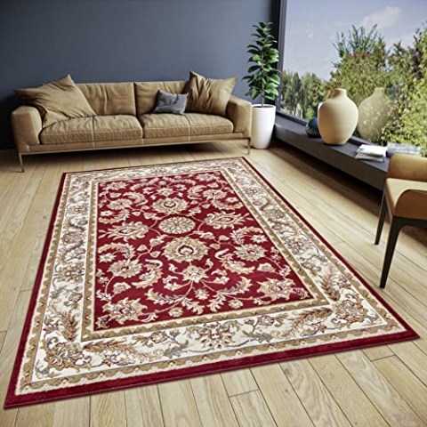 Hanse Home Reni Teppich Orientalisch – Orient Läufer klassisch dicht gewebt mit Ornamenten und Blumenmotiven Weicher Kurzflor für Schlafzimmer, Esszimmer, Wohnzimmer, Flur – Rot Creme, 120x170cm