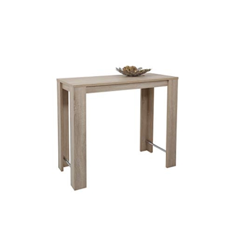 Hela Tische, Bartisch Bistrotisch Frieda, Holzwerkstoff Dekor Sonoma Eiche, Wangenfüße, Metallstreben verchromt 120 x 58 x 108 cm
