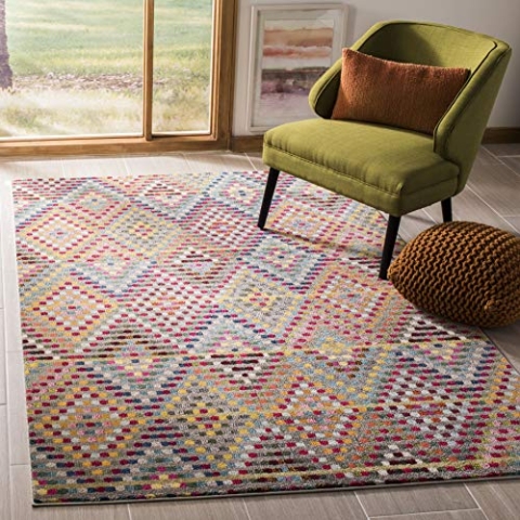SAFAVIEH Boho Teppich für Wohnzimmer, Esszimmer, Schlafzimmer - Monaco Collection, Kurzer Flor, Multi und Beige, 122 X 170 cm