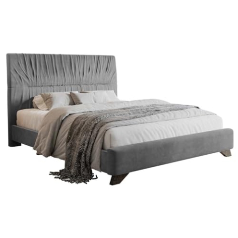 Selsey Bett 160 x 200 cm Samtiges Polsterbett Mit Kopfteil Bettgestell Mit Lattenrost Bettrahmen Gepolstert Glamour Grau Velvet Llana