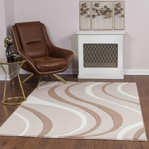 Livabliss Ramila Teppich Läufer modern – Abstrakt Design in Marmor Optik für Wohnzimmer 80x150 cm, Esszimmer, Schlafzimmer – Marmor Teppich groß, weicher Teppich Kurzflor, Hellbraun, Weiß, Braun