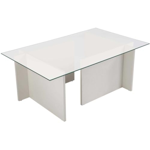 Hanah Home Elegant Coffee Table, 105 cm x 40 cm x 65 cm | 100% Tempered Glass & Melamine Coated Particle Board | Stylish White Finish for Modern Living Spaces