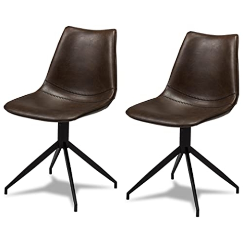 Isabel Esszimmerstühle 2er Set Braun – Drehstuhl, Kunstleder Dunkelbraun, Skandinavisches Design, Metallgestell Schwarz, Modern & Gepolstert