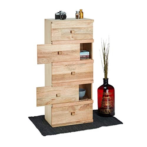 Native Home Kommode mit 5 Fächern, Beistellschrank aus Mango-Holz, Hochkommode braun, HxBxT: ca. 120 x 50 x 30 cm, Brown