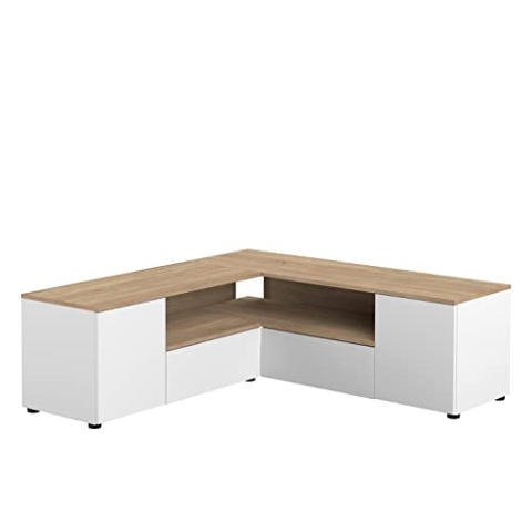 TemaHome TV-Schrank Ecke, 130 x 130 x 45 cm, Weiß und Eiche, 130x130x45 cm
