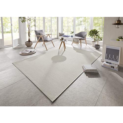 Elle Decoration Millau In- und Outdoor Teppich 160x230cm – Kurzflor Wetterfest Wasserfest Modern Plain Unifarben Design für Terrasse Balkon Wohnzimmer Schlafzimmer Esszimmer Küche Flur in Beige Taupe