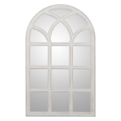 Alexandra House Living Wandspiegel, Weiß, Holz, Used-Look, Fenster, 4 x 76 x 50 cm