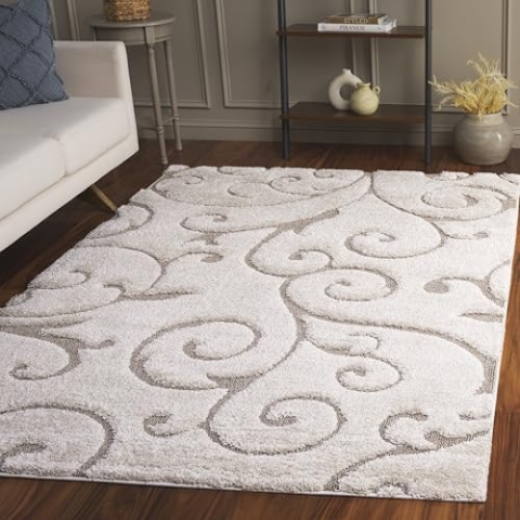 SAFAVIEH Zottelig Teppich für Wohnzimmer, Esszimmer, Schlafzimmer - Florida Shag Collection, Hoher Flor, Creme und Beige, 160 X 229 cm