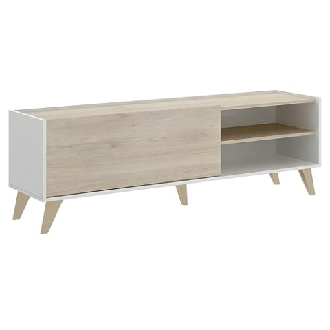 DeKit Ness TV-Modul niedrig, Spanplatten, Weiß/Natürlich, glänzend.