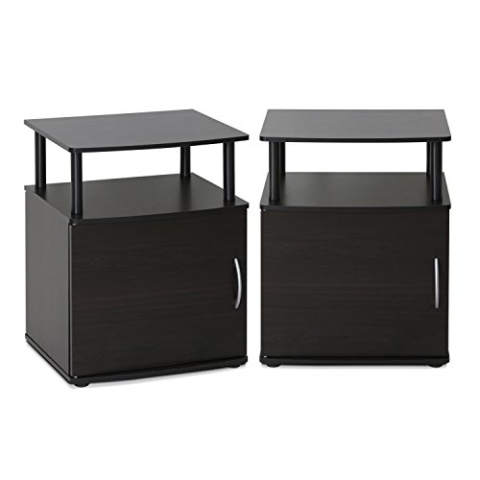 Furinno JAYA Beistelltisch mit Fach (2er Set), Holz, Schwarz, 39.6 x 47.98 x 60.91 cm