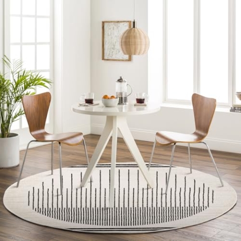 Livabliss Nairobi Teppich Wohnzimmer Boho, Rund großer Teppich Schlafzimmer 200 cm - Teppich für Esszimmer mit geometrischem Muster, Skandinavischer Wohnzimmerteppich modern, Elfenbein, Schwarz, Creme
