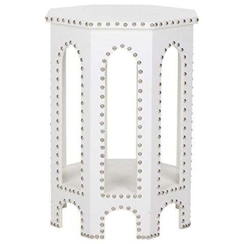 SAFAVIEH Glam Wooden Accent Table, in White, 40 X 40 X 55.88