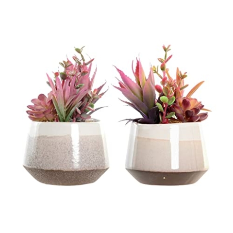 DKD Home Decor Dekorative Pflanze, weiß, aus Steinzeug, 14,5 x 12 x 21 cm, 2 Stück