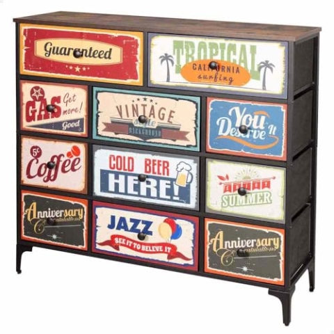 AKTIVE Max Home Mehrzweck-Schlafzimmerkommode, Retro- und Vintage-Grafiken, 11 leichte Stoffschubladen, 103 x 30 x 98 cm, Stahlrahmen, Holzplatte, Nachttische, Wohnzimmermöbel (18404)