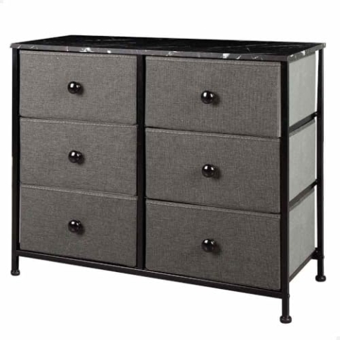AKTIVE Max Home Mehrzweck-Schlafzimmerkommode, 6 leichte Stoffschubladen, 80 x 30 x 62 cm, Stahlrahmen, Holzplatte, Grau/Schwarz, Mit Nivelliersystem, Organisation, Aufbewahrung (18408)