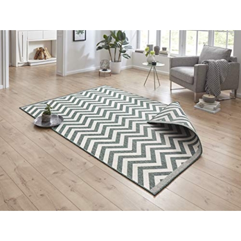 NORTHRUGS In- und Outdoor Teppich Palma 240x340cm - Wendeteppich Wetterfest Modernes Design Zick-Zack Muster Teppich für Balkon Terrasse Garten Wintergarten Wohnzimmerteppich Wasserfest in Grün Creme