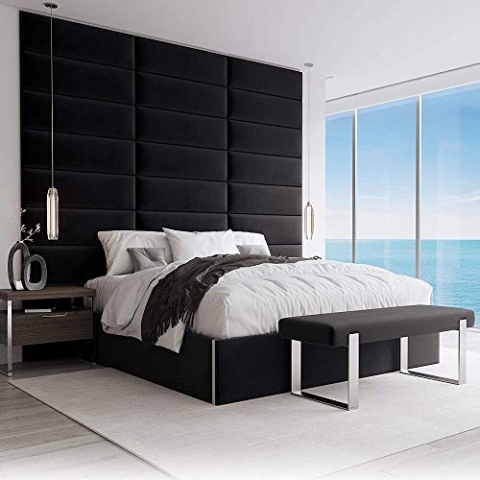 VANT Gepolsterte Kopfteile - Accent Wall Panels - 4er Packungen - Einfach Installieren - König Zwilling Bett Größen(76cm BREITE, Plüsch Samt Schwarz)