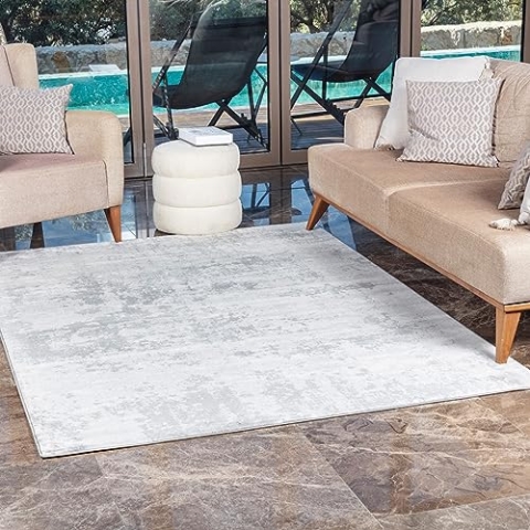 Livabliss Phuket Wohnzimmer Teppich modern – Abstrakt Design in Marmor Optik für Wohnzimmer 130x180 cm, Esszimmer, Schlafzimmer - Marmor Teppich groß, weicher Teppich Kurzflor Grau, Silber, Elfenbein