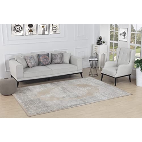 Livabliss Agadir Vintage Teppich Groß - Orientalischer Boho Kurzflor für Wohnzimmer, Esszimmer, Schlafzimmer - 160x213 cm - Einfache Pflege - Muster in Beige, Elfenbein