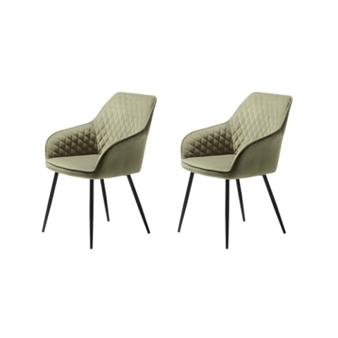 FJORDFORM Esszimmerstuhl, 2'er Stühlen, Grün Velvet, Schwarze metallbeine Chair, Samt, one Size