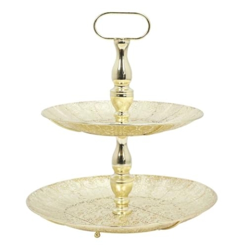 HOME DECO FACTORY, KA0116, Decorative Two-Tier Gold Metal Tray, ideal for Serving or displaying Your Objects, elegant and Durable Design, Easy to Maintain, 30x30 cm, Gold