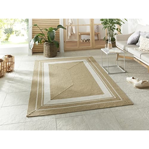 Northrugs Trenzado In- & Outdoor Teppich Wetterfest – Pflegeleicht Handmade-Look für Innen und Außen Gewebter Outdoorteppich Läufer für Balkon, Terrasse, Wohnzimmer, Garten – Creme Beige, 120x170