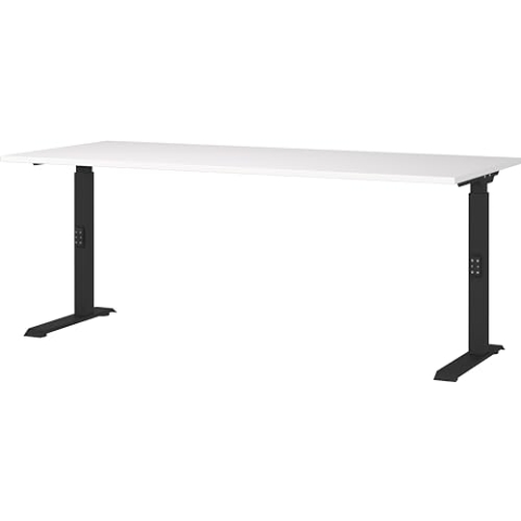 Germania Schreibtisch 7912-614, in Weiß/Schwarz, me. höheneinst., 180 x 91 x 80 cm (BxHxT)