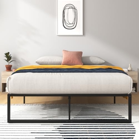 Zinus Lorelai Bett 140x200 cm - Höhe 36 cm mit Stauraum unter dem Bett - Metall Plattform Bettgestell - Schwarz