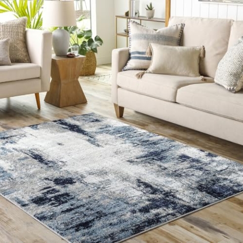 Surya Helsinki Teppich , Wohnzimmer, Esszimmer, Flur - Moderne Boho Geometrisches Muster - Weicher Skandinavisch Wohnzimmerteppich Anthrazit - Carpet 120x170cm Groß, Blau, Weiß und Grau, (WNL2309)