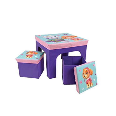 Fun House Paw Patrol Mädchen Tisch mit 2 Hockern, faltbar, für Kinder, MDF/Vlies, Rosa, 52 x 52 x 15 cm
