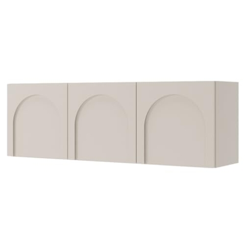 Selsey Fiorra TV-Hängeschrank – Höhe 37 cm – Elegantes Tele Kaschmir mit gerillten MDF-Fronten – Wandmontage mit diskreter Aufbewahrung – TV-Möbel – Push to Open – Beige/Grau