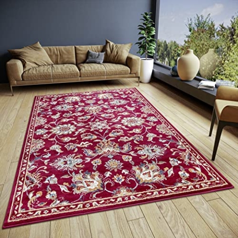 Hanse Home Caracci Teppich Orientalisch – Orient Läufer klassisch dicht gewebt mit Ornamenten und Blumenmotiven Weicher Kurzflor für Schlafzimmer, Esszimmer, Wohnzimmer, Flur, Küche – Rot, 140x200cm
