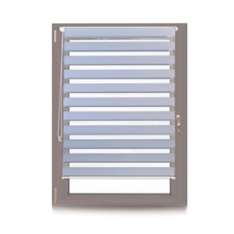 Relaxdays Doppelrollo Klemmfix ohne bohren, Seitenzugrollo mit Streifen, Duo-Rollo für Fenster, Stoff 106x156 cm, grau