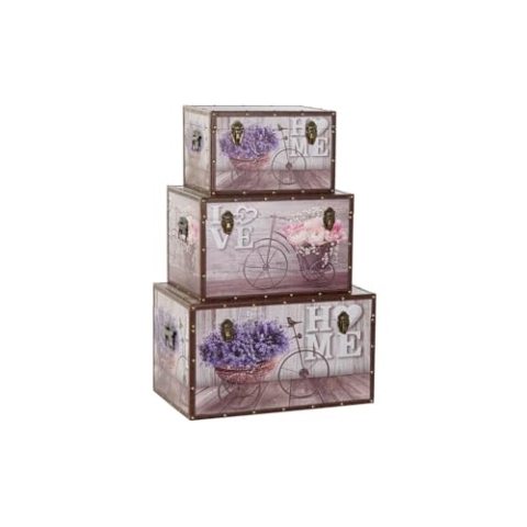 DKD Home Decor truhenset, Holzwerkstoff, Grau, Rosa, Estándar
