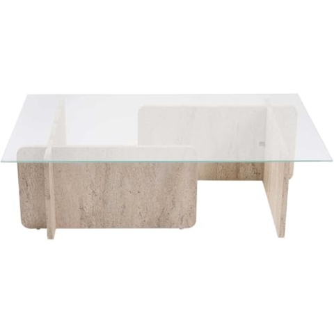 Hanah Home Elegant Coffee Table, Travertine Color, 105 x 30 x 65 cm | 100% Tempered Glass & Melamine Coated Particle Board, 18 mm Thick | Stylish Marble Design for Modern Living Spaces