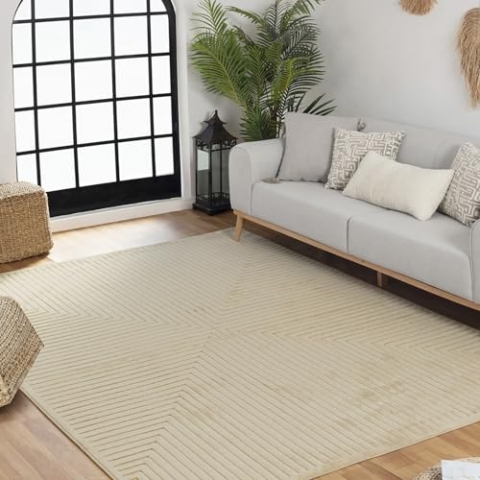 Livabliss Outdoor Teppich Lenox - Wetterfest für Balkon, Terrasse, Garten, Küche - 160x220cm - Boho Style Teppich für Drinnen und Draußen - Sesam