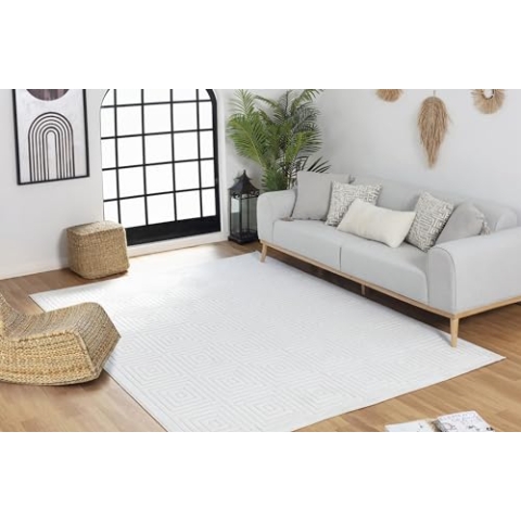 Livabliss Austin Outdoor wetterfest - In und Outdoor für Balkon 200x275 cm, Terrasse, Garten, Küche - Boho Style für draußen - Weiß