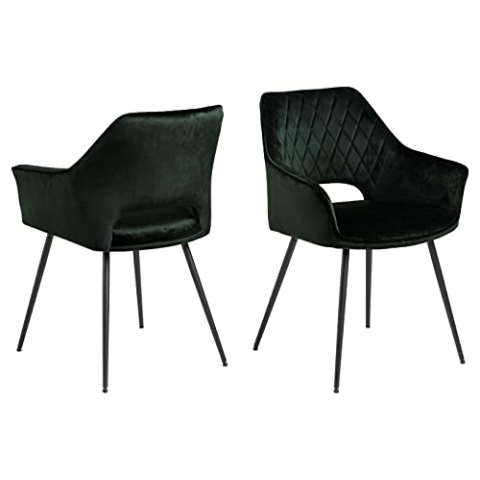 AC Design Furniture Fiona Esszimmerstühle, H: 81 x B: 56 x T: 58 cm, Dunkelgrün/Mattschwarz, Stoff/Metall, 2 STK.