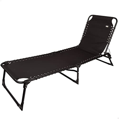Aktive 61087 – Schwarze, klappbare Gartenliege mit mehreren Positionen | Maße 190x58x32/82 cm, für 1 Person, trägt max. 110 kg | Gartenhängematten und Sonnenliegen | Gartenmöbel für den Außenbereich